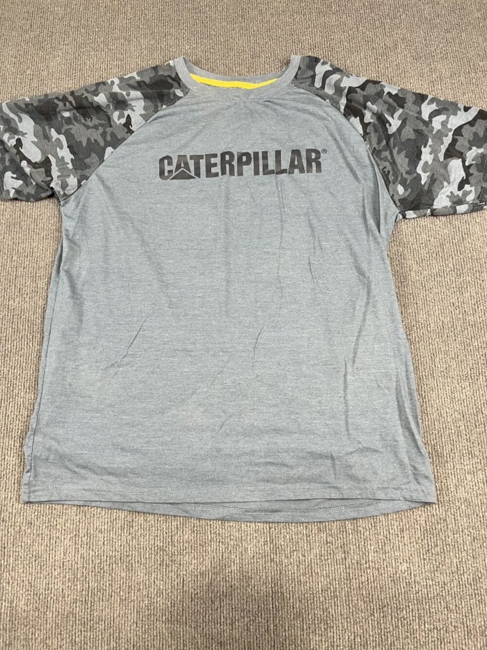 Caterpillar Mens Gray Camo Sleeve Crew Neck T-Shirt Size XXL